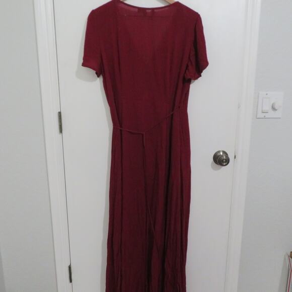 Lulus Women Sz L Burgundy Red Heart of Marigold Maxi Wrap Dress Flowy Sleeve - Picture 2 of 6